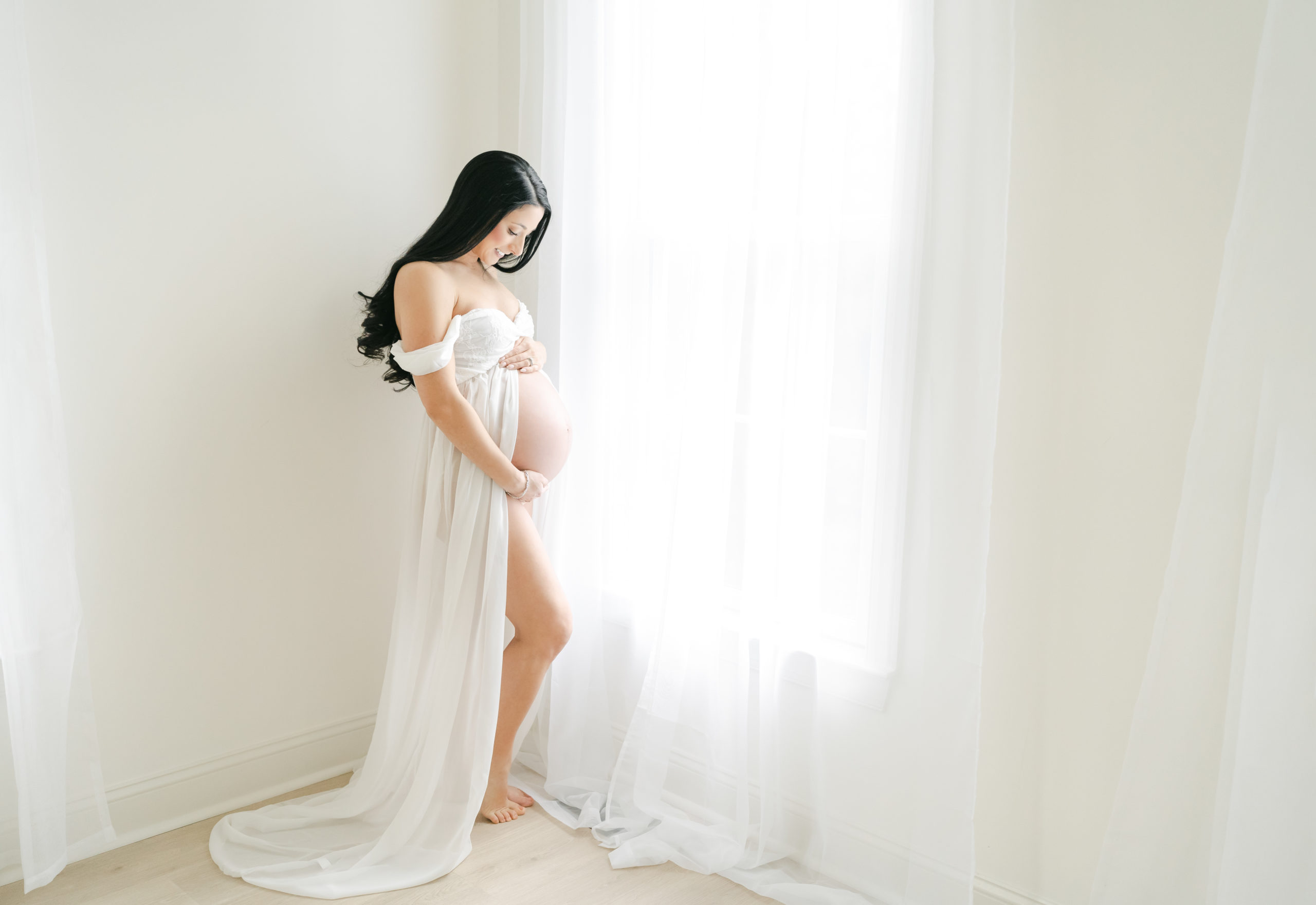 light and airy maternity session